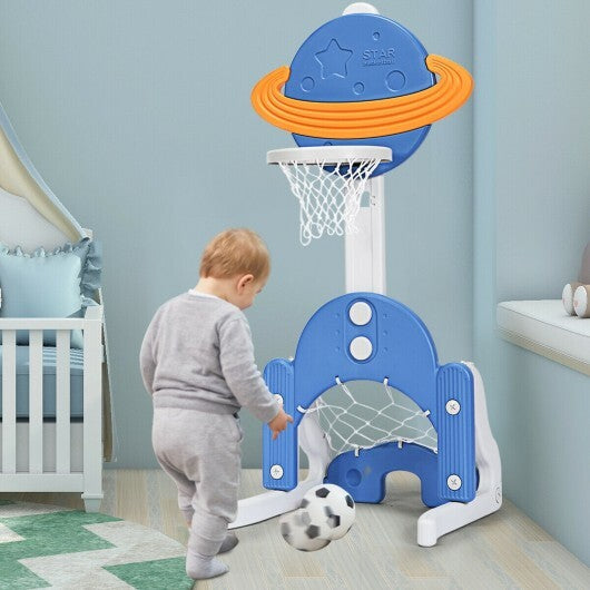 3 in 1 Height Adjustable Kids Basketball Hoop Set with Balls-Blue - Color: Blue
