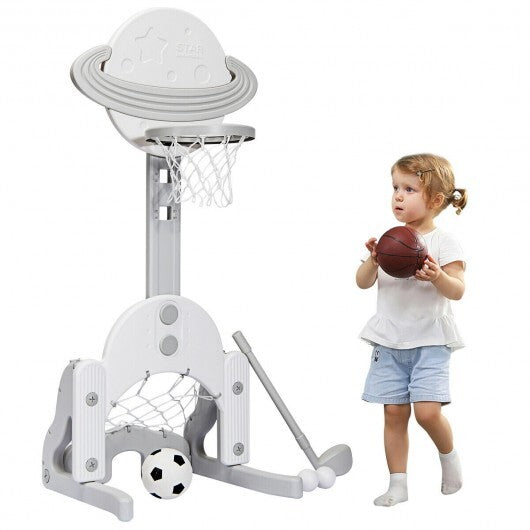 3 in 1 Height Adjustable Kids Basketball Hoop Set with Balls-Blue