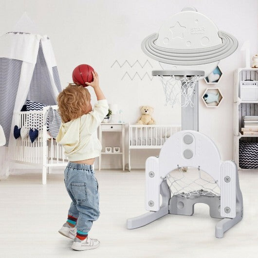 3 in 1 Height Adjustable Kids Basketball Hoop Set with Balls-Blue