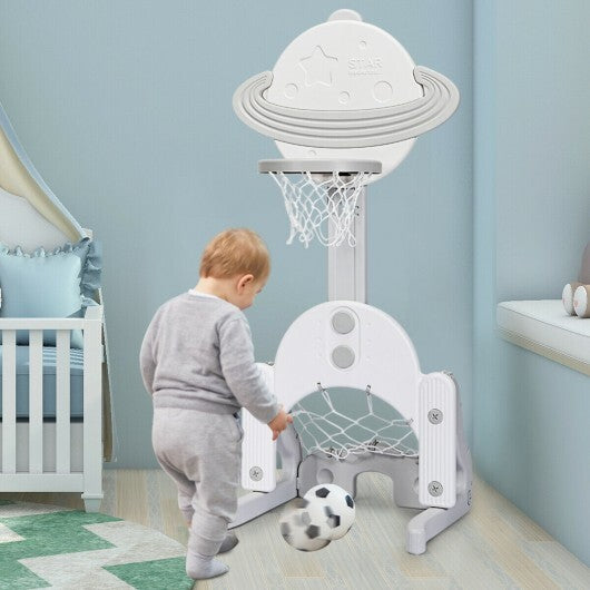 3 in 1 Height Adjustable Kids Basketball Hoop Set with Balls-Blue