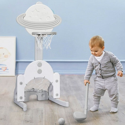 3 in 1 Height Adjustable Kids Basketball Hoop Set with Balls-Blue