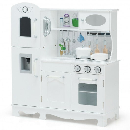 Kitchen Pretend Play Cookware Set Toys for Kids with Water Dispenser - Color: White