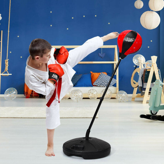 Kids Adjustable Stand Punching Bag Toy Set with Boxing Glove-Red