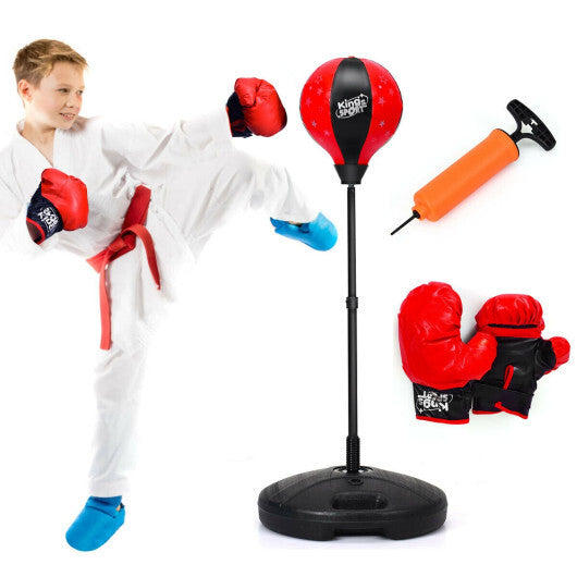 Kids Adjustable Stand Punching Bag Toy Set with Boxing Glove-Red