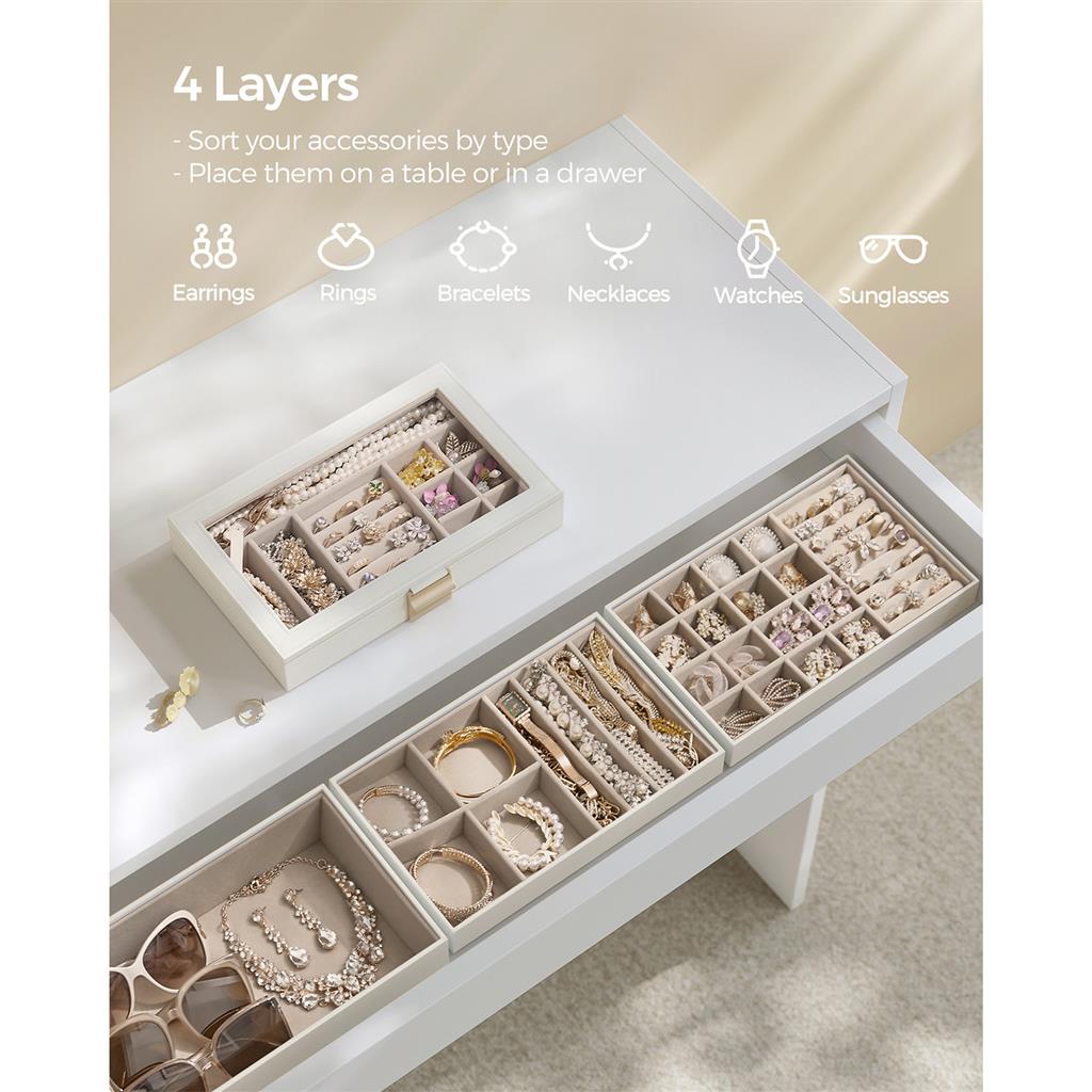 4-Tier Stackable Jewelry Trays with Glass Lid
