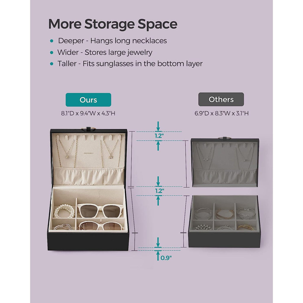 2-Layer Jewelry Box with Handle and Removable Jewelry Tray