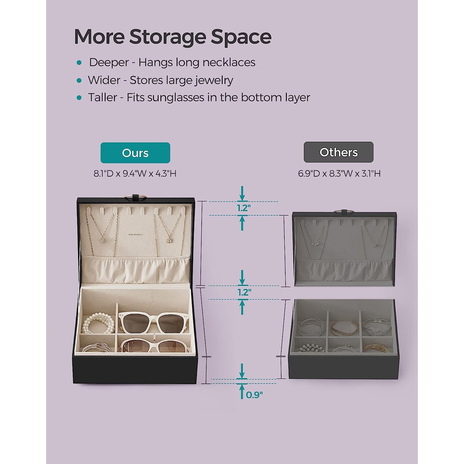 2-Layer Jewelry Box with Handle and Removable Jewelry Tray