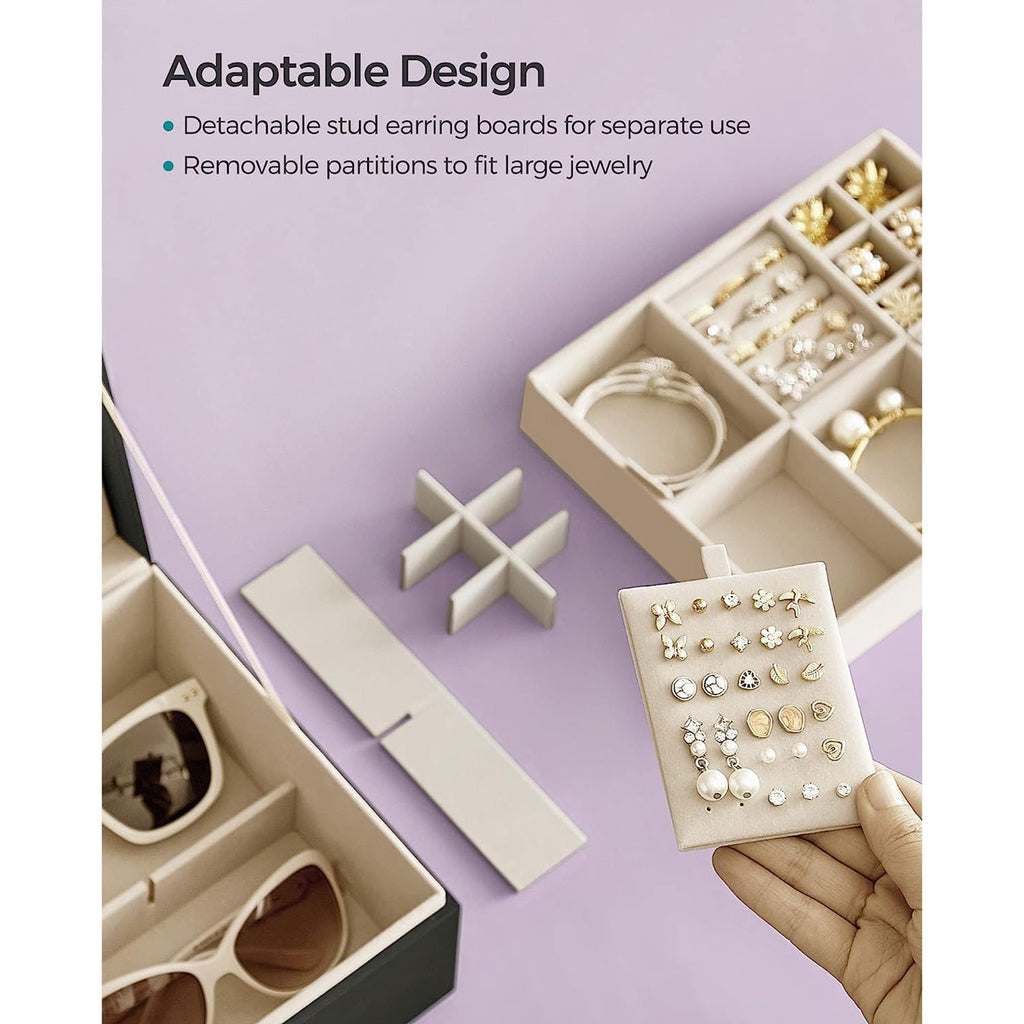 2-Layer Jewelry Box with Handle and Removable Jewelry Tray