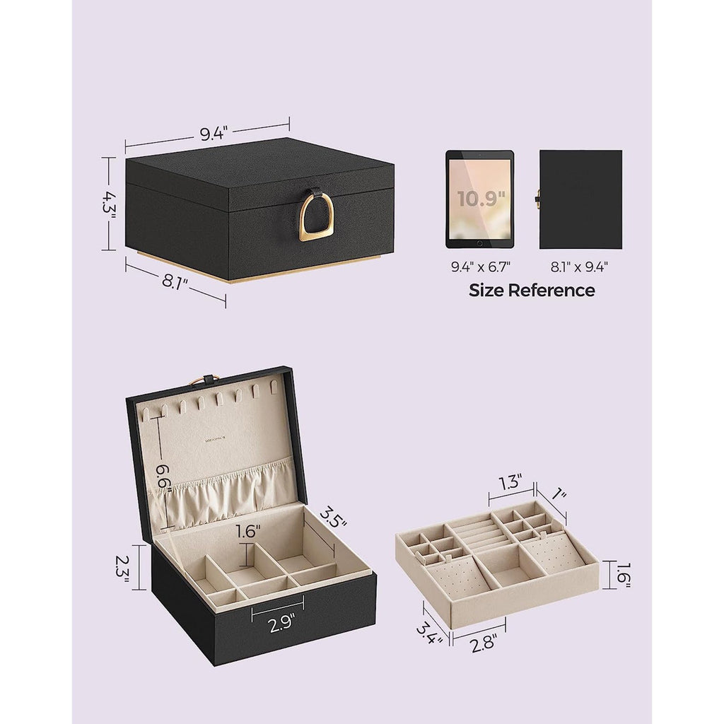 2-Layer Jewelry Box with Handle and Removable Jewelry Tray