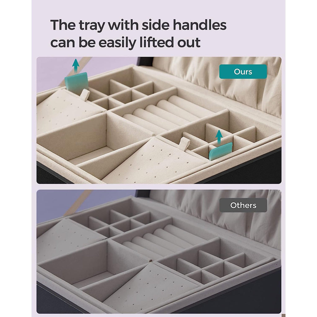 2-Layer Jewelry Box with Handle and Removable Jewelry Tray