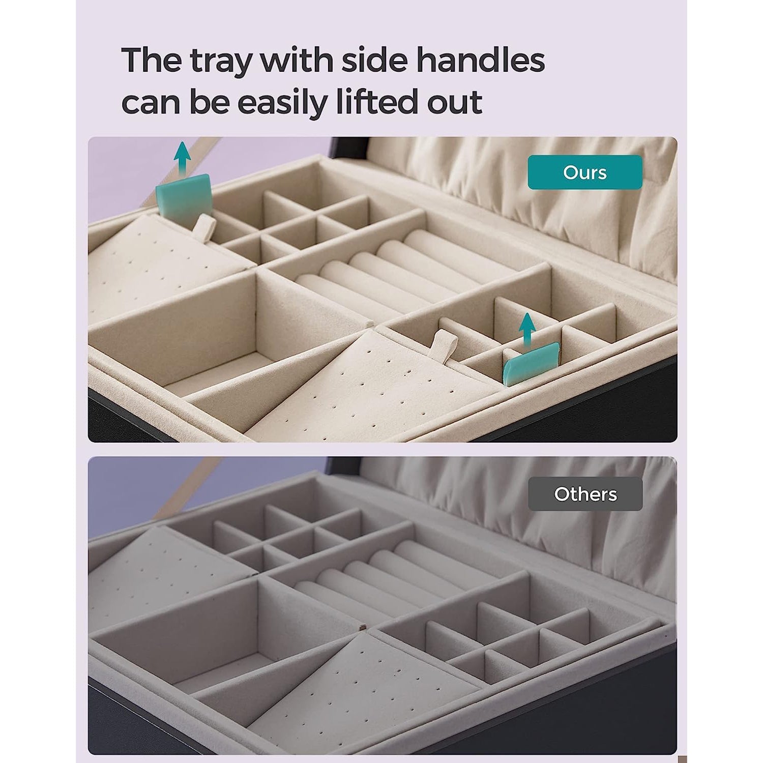 2-Layer Jewelry Box with Handle and Removable Jewelry Tray