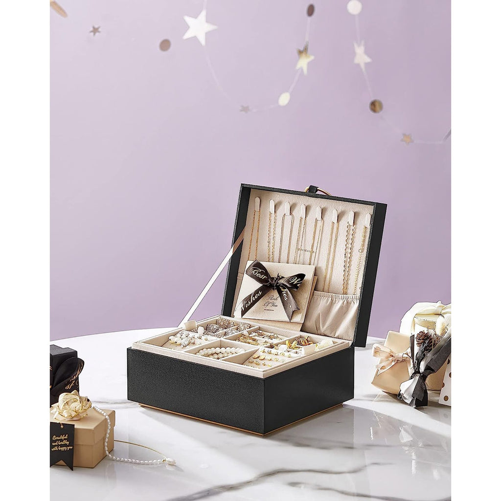 2-Layer Jewelry Box with Handle and Removable Jewelry Tray