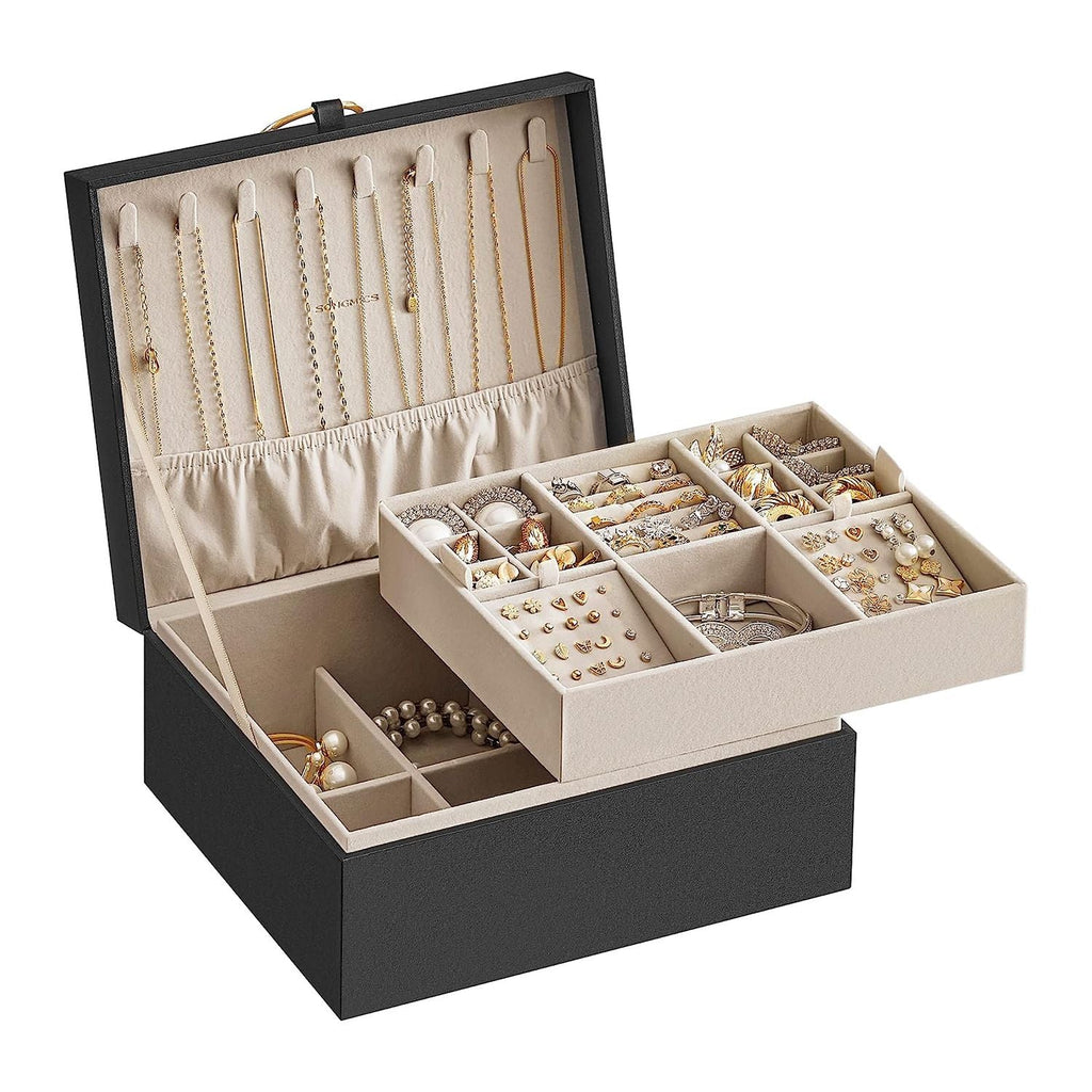 2-Layer Jewelry Box with Handle and Removable Jewelry Tray