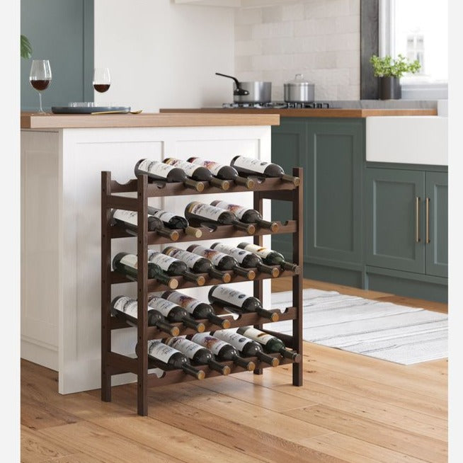 30-Bottle Wine Rack, 5-Tier Freestanding Floor Bamboo Wine Holder, Display Stand Shelves
