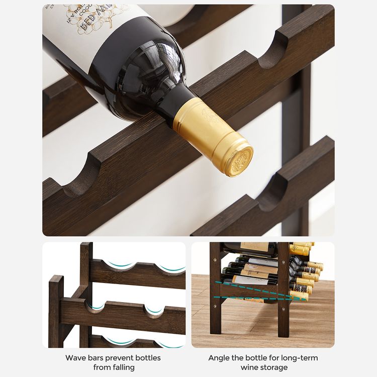 30-Bottle Wine Rack, 5-Tier Freestanding Floor Bamboo Wine Holder, Display Stand Shelves