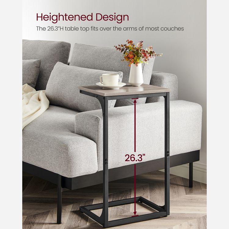 C-Shaped Side Table, End Table for Sofa, Couch Table with Metal Frame