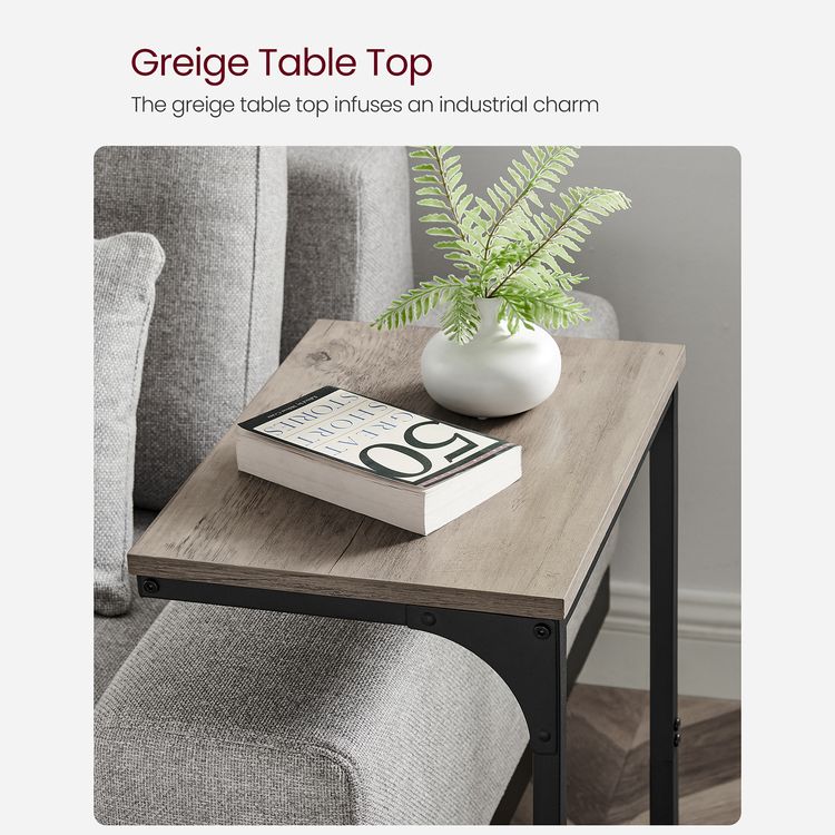 C-Shaped Side Table, End Table for Sofa, Couch Table with Metal Frame