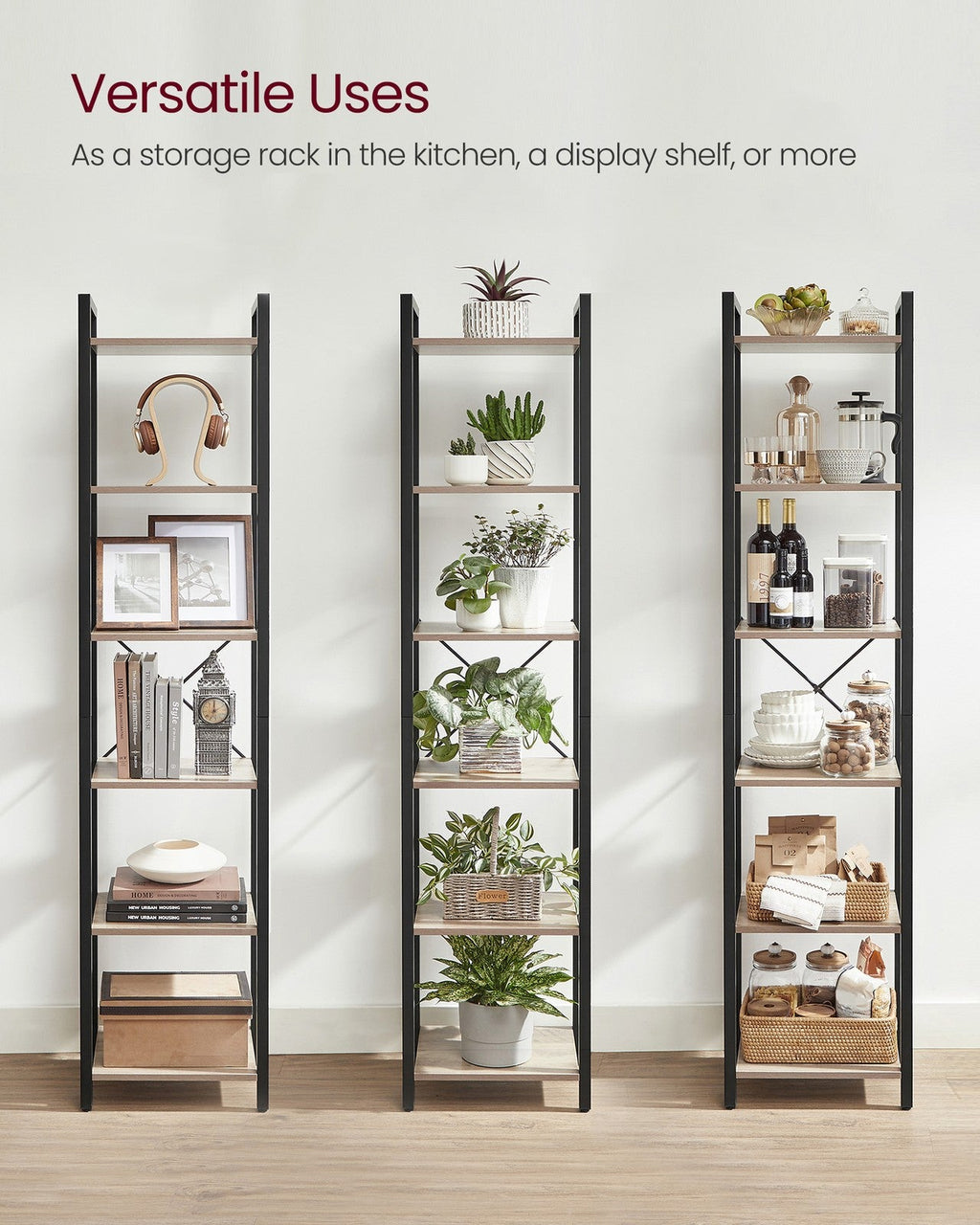 6-Tier TNarrow Bookcase with Steel Frame