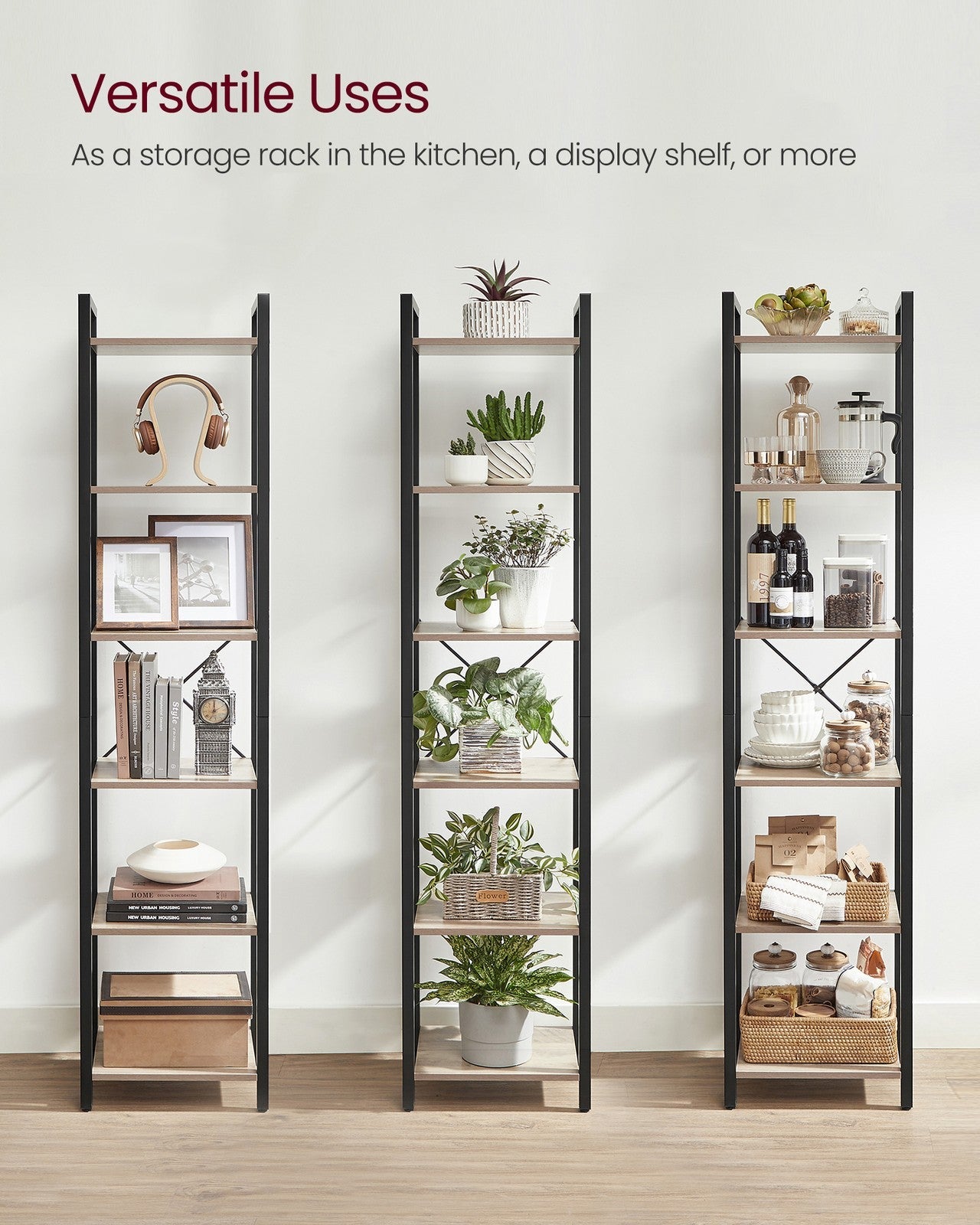 6-Tier TNarrow Bookcase with Steel Frame