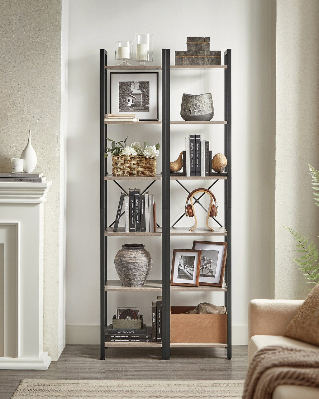6-Tier TNarrow Bookcase with Steel Frame