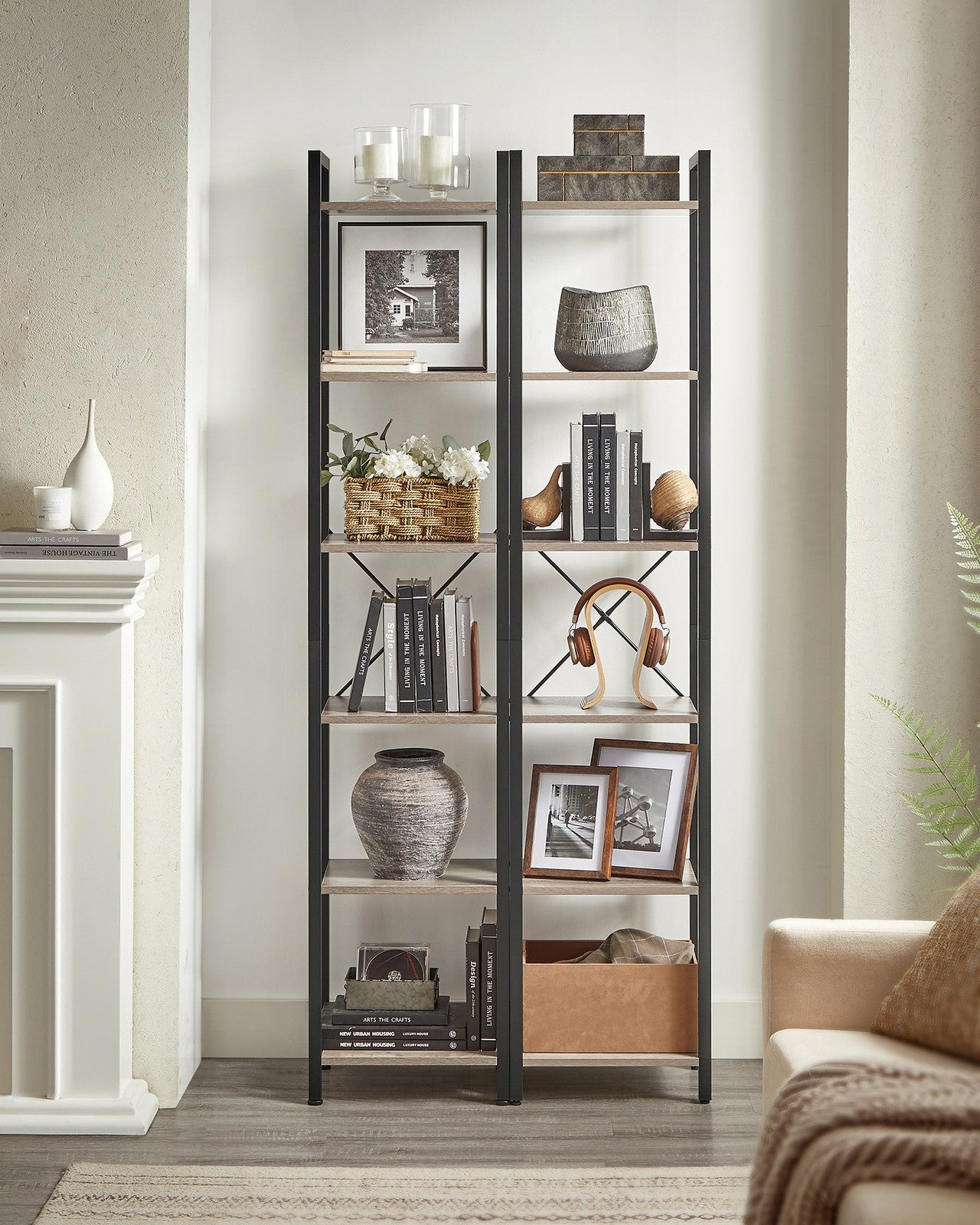 6-Tier TNarrow Bookcase with Steel Frame