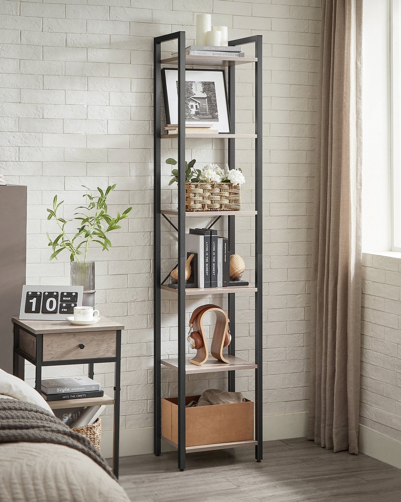 6-Tier TNarrow Bookcase with Steel Frame