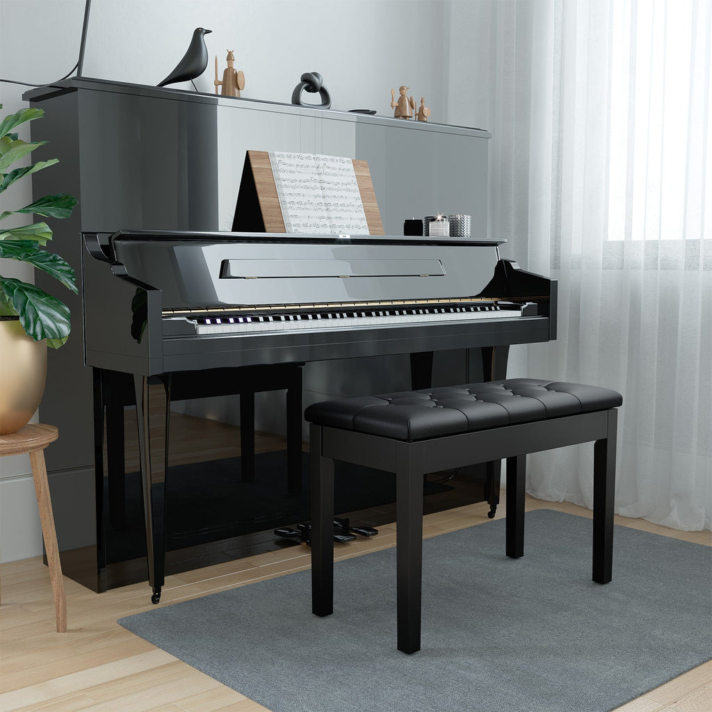 Duet Piano Bench with Padded Cushion and Storage Compartment