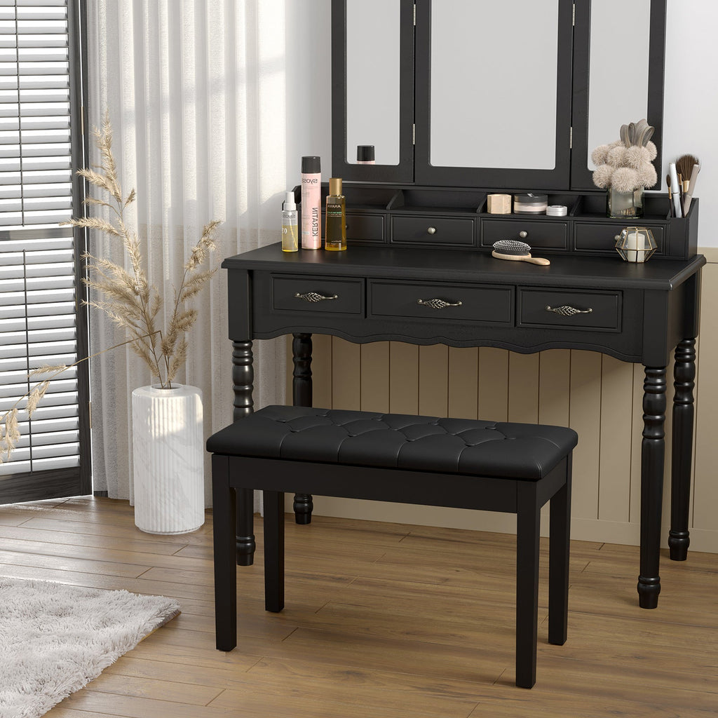 Duet Piano Bench with Padded Cushion and Storage Compartment