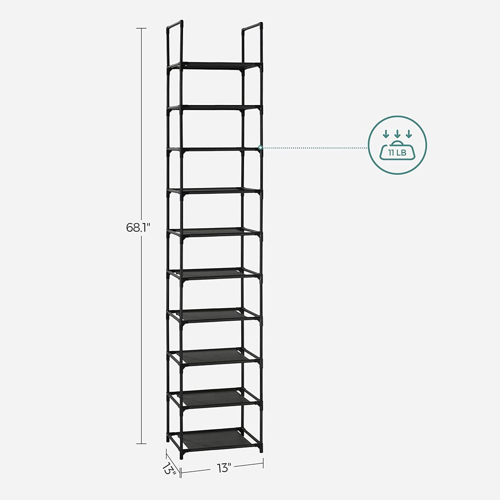 10-Tier Shoe Shelf with Metal Frame