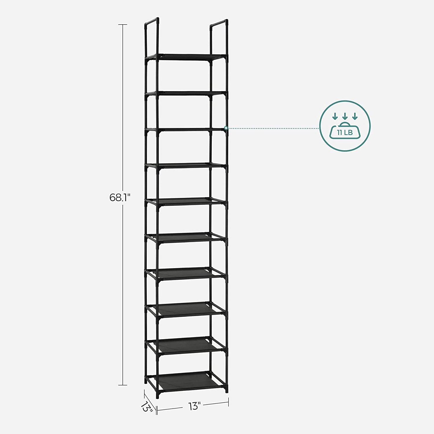 10-Tier Shoe Shelf with Metal Frame