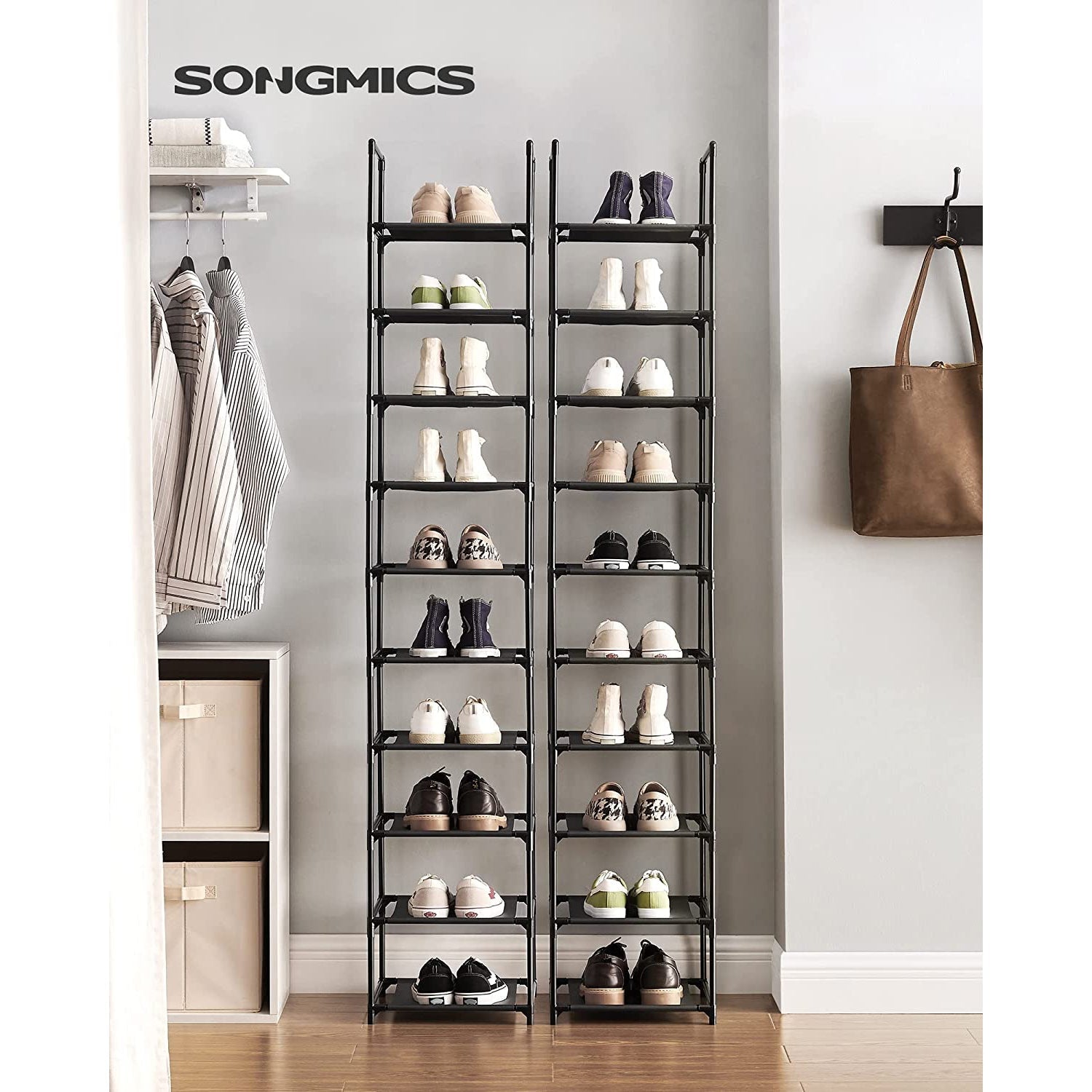 10-Tier Shoe Shelf with Metal Frame
