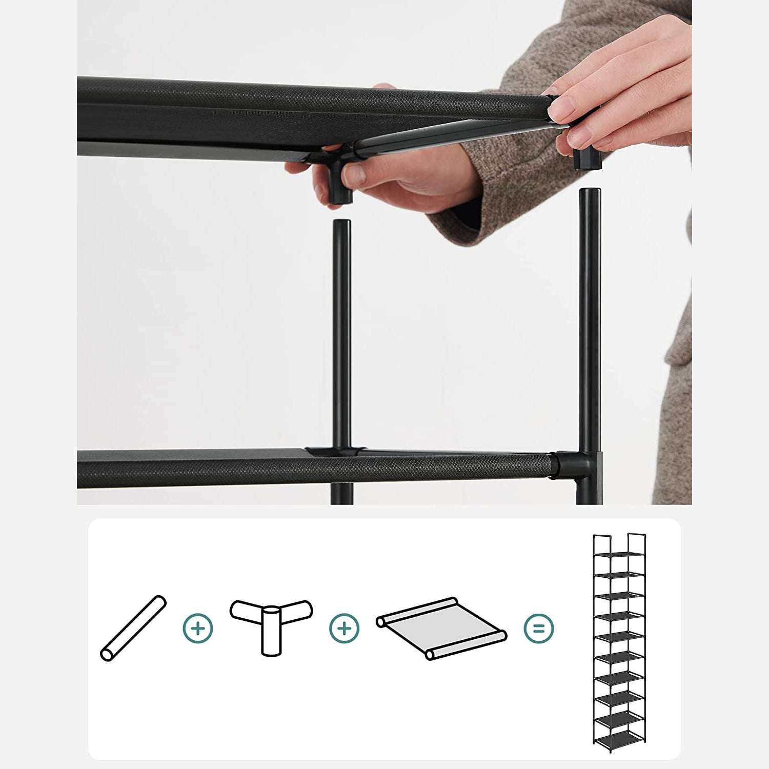 10-Tier Shoe Shelf with Metal Frame
