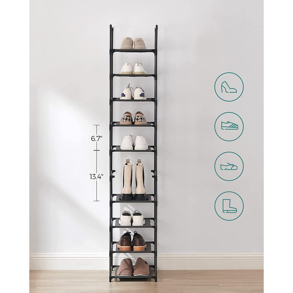10-Tier Shoe Shelf with Metal Frame