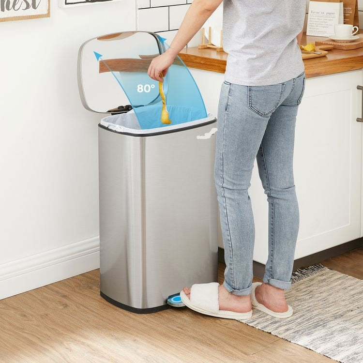 Trash Can, Kitchen Trash Can, Stainless Steel Garbage Can, with Hinged Lid, 8 Gal (30L)