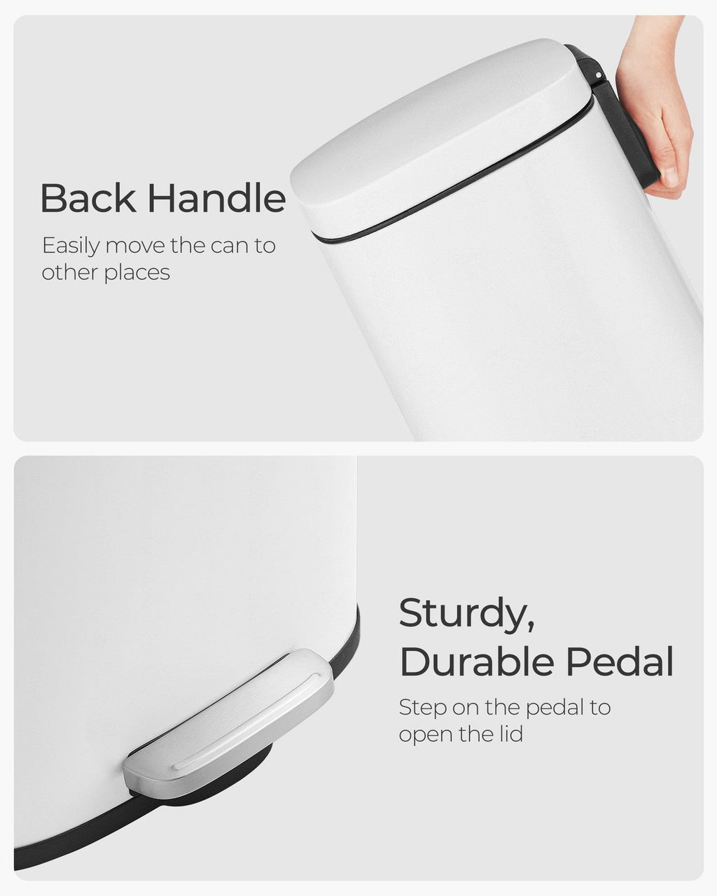 8 Gallon White Stainless Steel Step Trash Can with Hinged Lid
