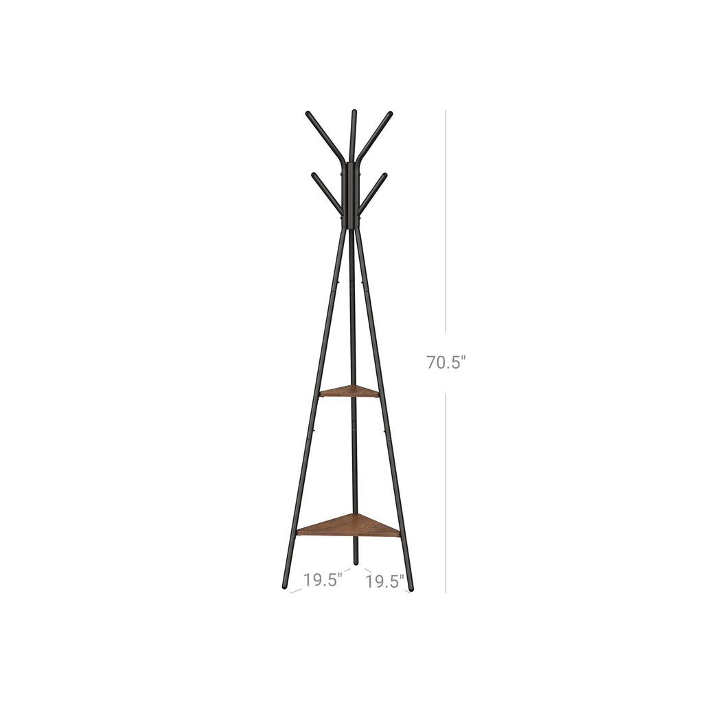 Coat Hanger Stand, Hall Tree with 2 Shelves