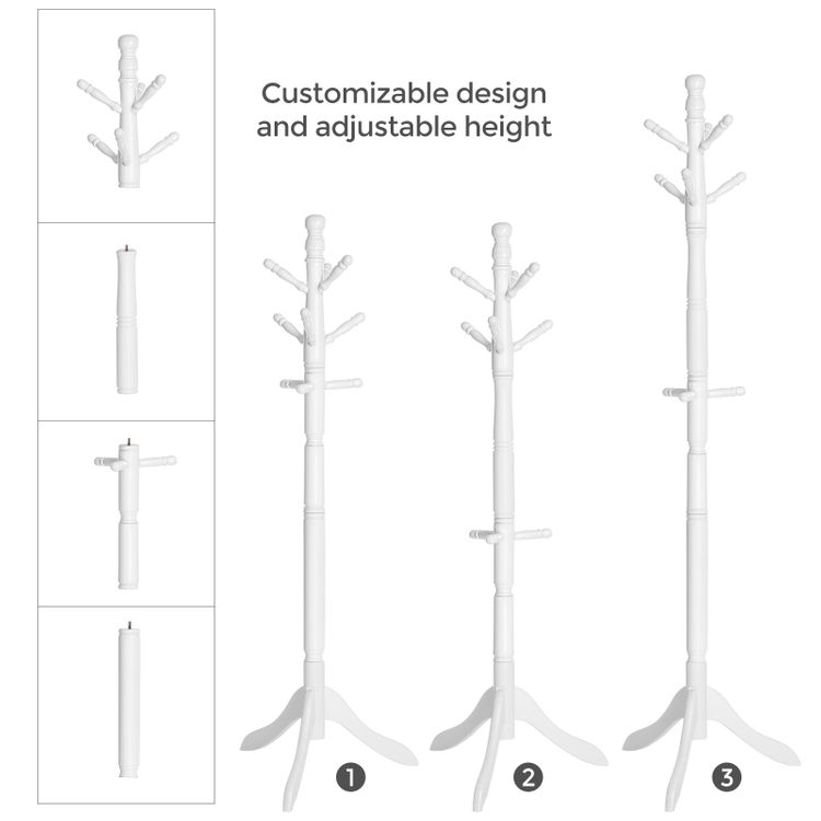 Coat Rack, Solid Wood Coat Stand, Free Standing Hall Coat Tree with 10 Hooks
