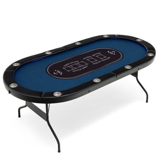 Foldable 10-Player Poker Table with LED Lights and USB Ports Ideal for Texas Casino-Green