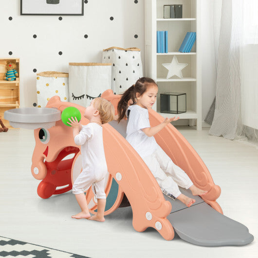3-in-1 Kids Slide Rocking Horse Set Convertible Toddler Slide with Basketball Hoop-Green
