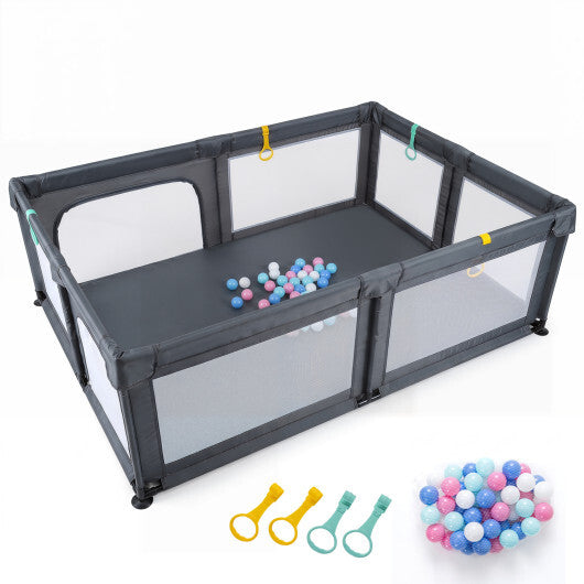 Portable Baby Playpen with 50 Ocean Balls Breathable Mesh and Safe Zippered Doors-Blue