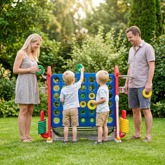 4-in-1 Height Adjustable Row Connect Game with Mesh Net and Carrying Bag-Blue