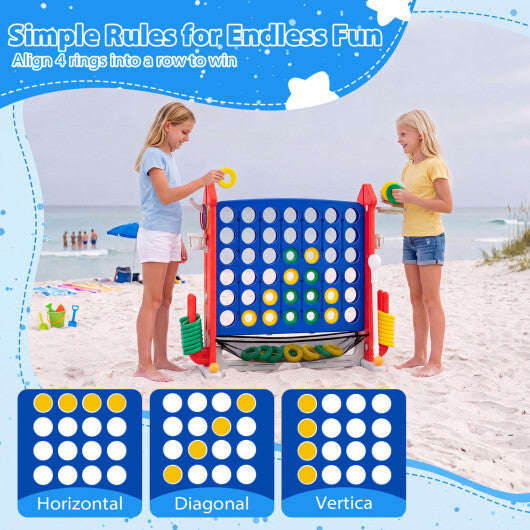 4-in-1 Height Adjustable Row Connect Game with Mesh Net and Carrying Bag-Blue