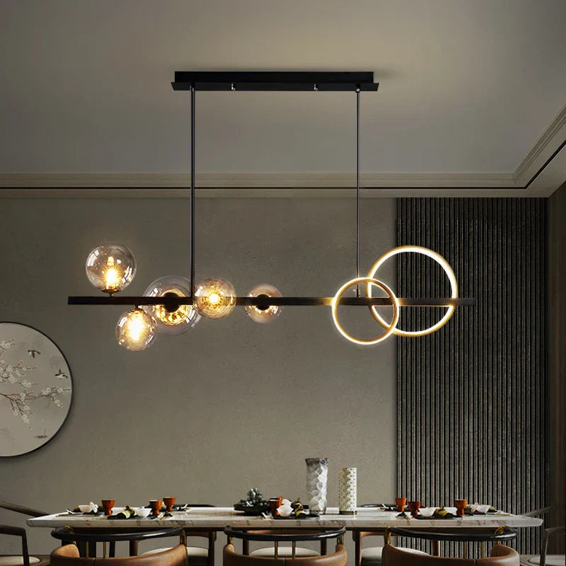 DecorBites™ Glass Ball Gold Black LED Chandelier for Kitchen Dining Room Table