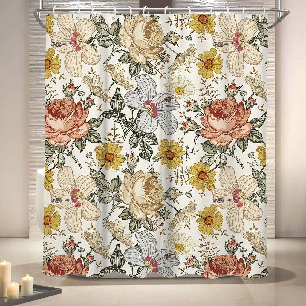72"W x 72"H Vintage Floral Peony Yellow/Pink Polyester Shower Curtain