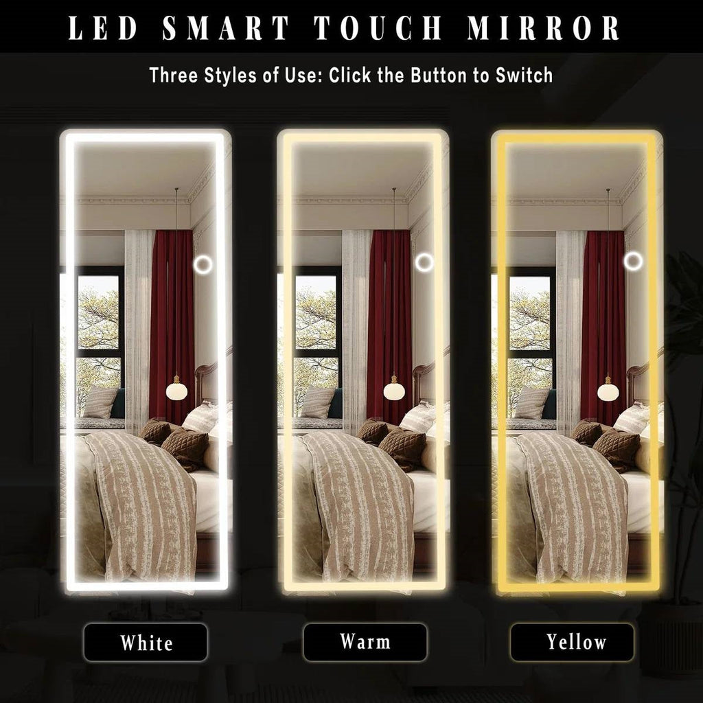White 64-inch Full Length Floor Mirror with Stand and LED Light Strip