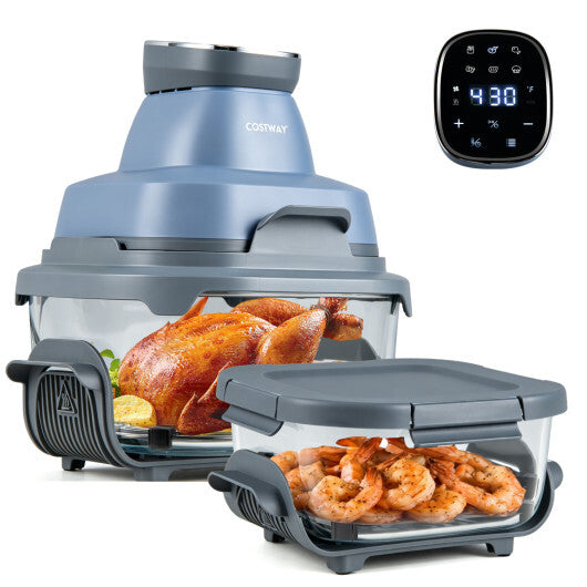 Costway 6-in-1 Portable Glass Air Fryer  4.4QT & 1.8QT Dual Glass Containers with Lids Blue