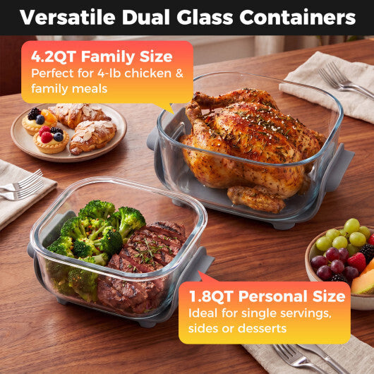 Costway 6-in-1 Portable Glass Air Fryer  4.4QT & 1.8QT Dual Glass Containers with Lids Blue