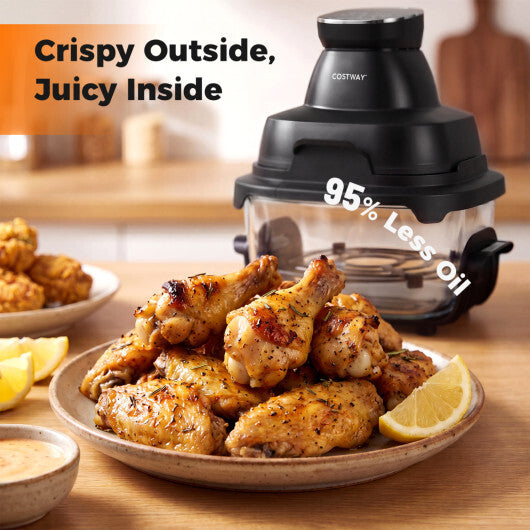 Costway 6-in-1 Portable Glass Air Fryer  4.4QT & 1.8QT Dual Glass Containers with Lids Black
