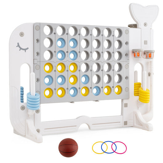 Costway 4-in-a-Row Game Set with Ring-toss Basketball Golf Club & Balls 2 Cups Holders Gray