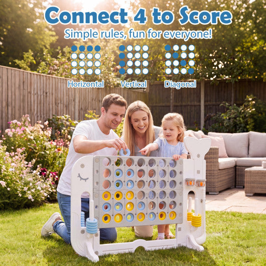 Costway 4-in-a-Row Game Set with Ring-toss Basketball Golf Club & Balls 2 Cups Holders Gray